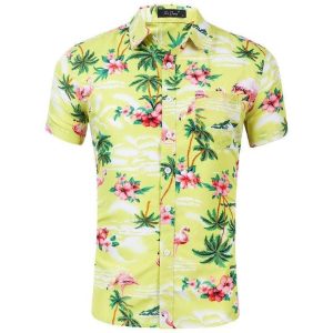 CHEMISE HAWAÏENNE JAUNE FLAMINGO