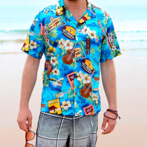 CHEMISE HAWAÏENNE BLEU EXOTIQUE
