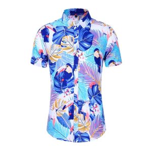 CHEMISE TROPICALE BLEU EXOTIQUE & TOUCAN