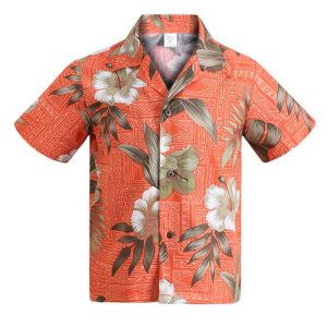 CHEMISE HAWAÏENNE TRADITIONNELLE ORANGE