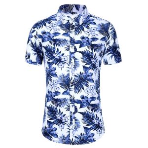 CHEMISE A FLEURS BLEUE ET BLANCHE
