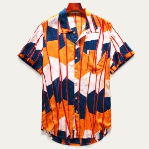 CHEMISE COLOREE ORANGE & BLEUE