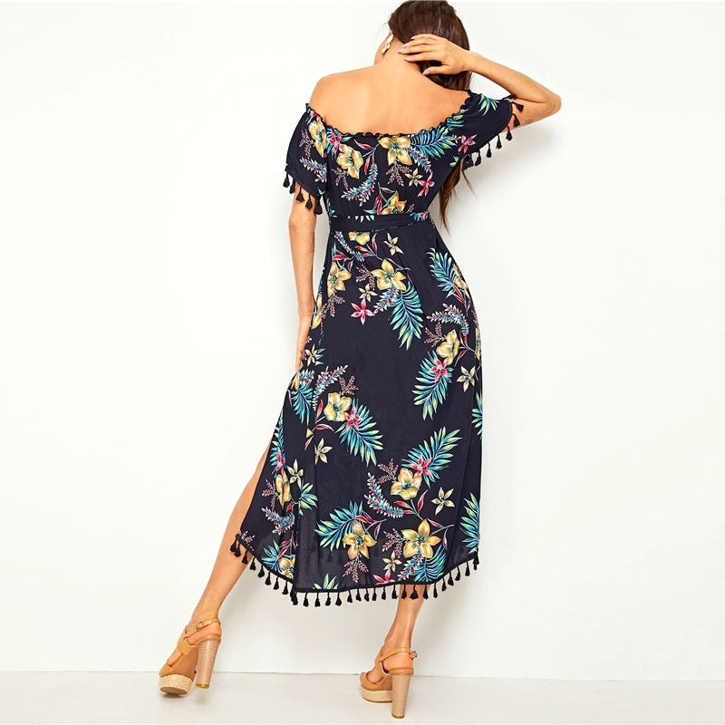 ROBE TROPICALE A FRANGES – Image 2