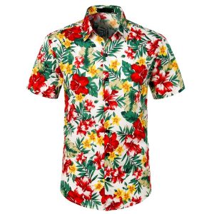 CHEMISE TROPICALE ROUGE ET BLANCHE