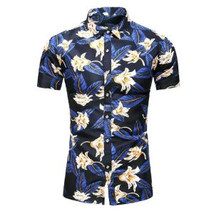 CHEMISE NOIRE A FLEURS BLANCHES